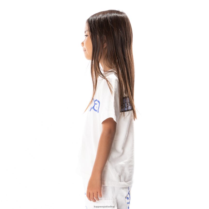 Kappa niños camiseta erco con cinta del logo para niños blanco azul 4P8JZR679