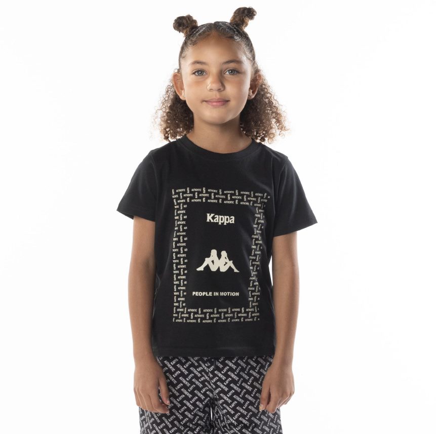 Kappa niños camiseta grafía auténtica para niños arena de humo negro 4P8JZR687